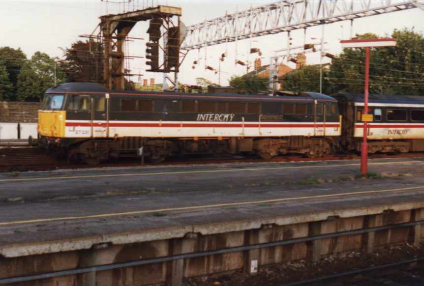 87031 in Intercity Swallow Livery at Stafford.